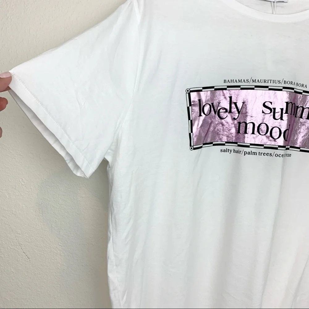 Zara Lovely Summer Mood Graphic Tee Shirt Iridescent Shine Cotton Vacation - Picture 6 of 7